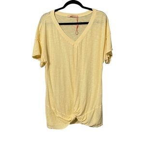 XCVI Wearables Charity Twist Front Yellow V-Neck Women's Tee XL NWOT